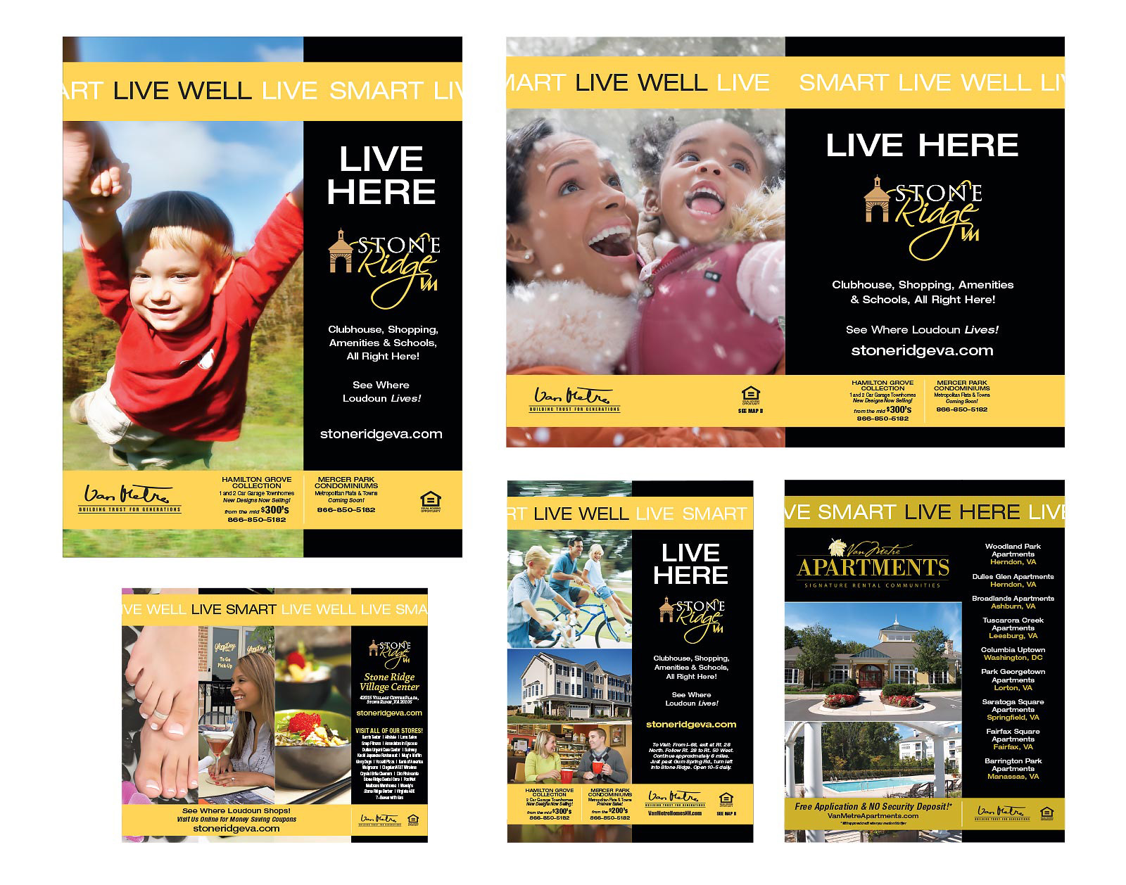 Images of VisitFairfax Zen Birds campaign website, banners, and magazine ad, featuring artistic pictures of birds found in Fairfax County.